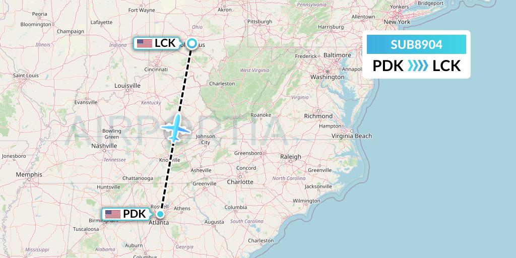 SUB8904 Suburban Air Freight Flight Map: Atlanta to Columbus