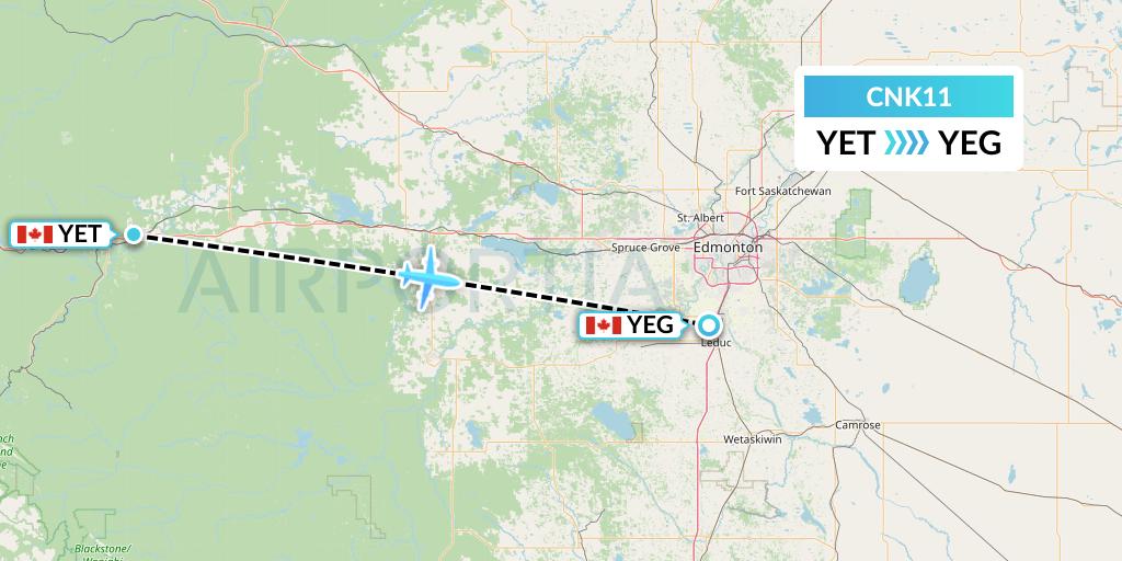 CNK11 Sunwest Aviation Flight Map: Edson to Edmonton