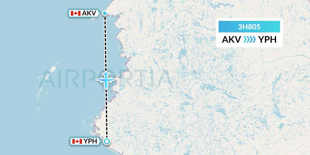 3H805 Air Inuit Flight Map: Akulivik to Inukjuak