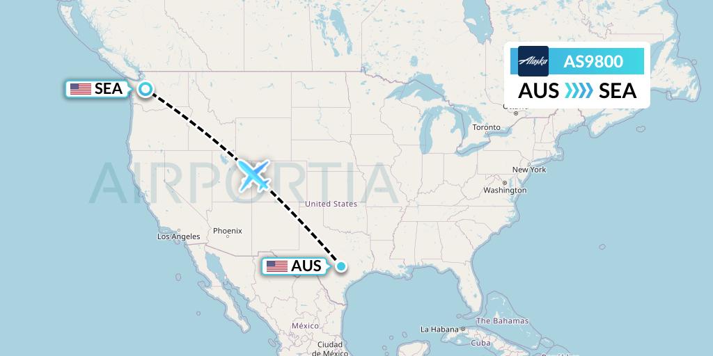 AS9800 Alaska Airlines Flight Map: Austin to Seattle