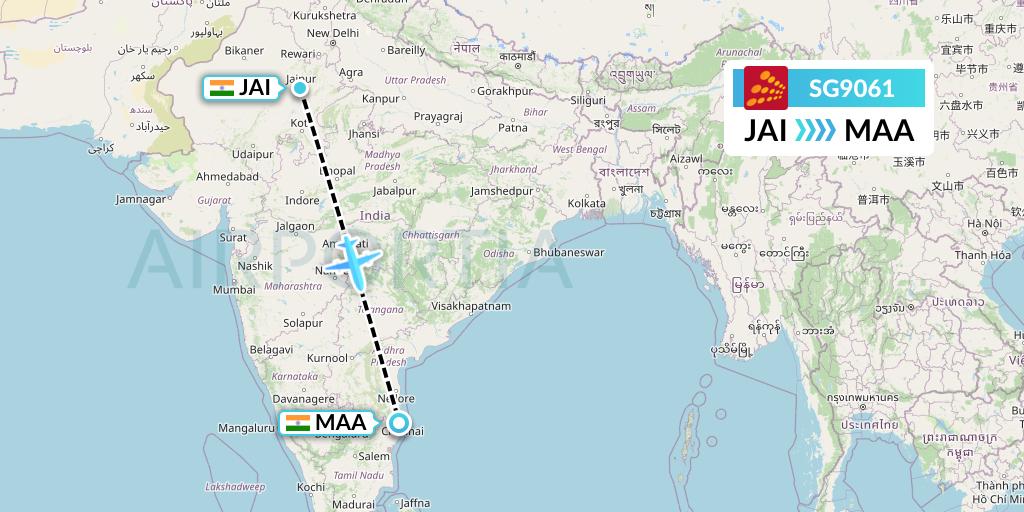 SG9061 SpiceJet Flight Map: Jaipur to Chennai