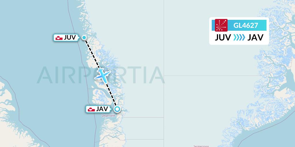 GL4627 Air Greenland Flight Map: Upernavik to Ilulissat