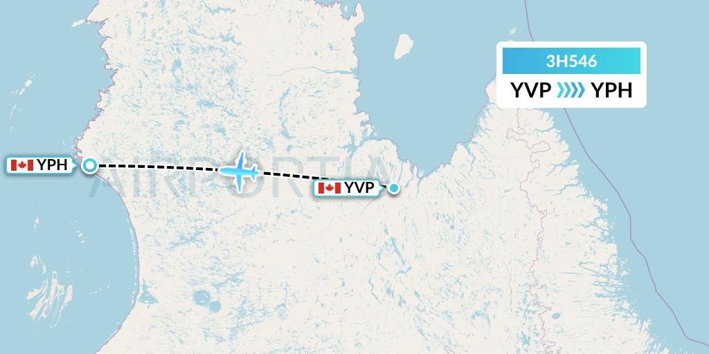 3H546 Air Inuit Flight Map: Kuujjuaq to Inukjuak