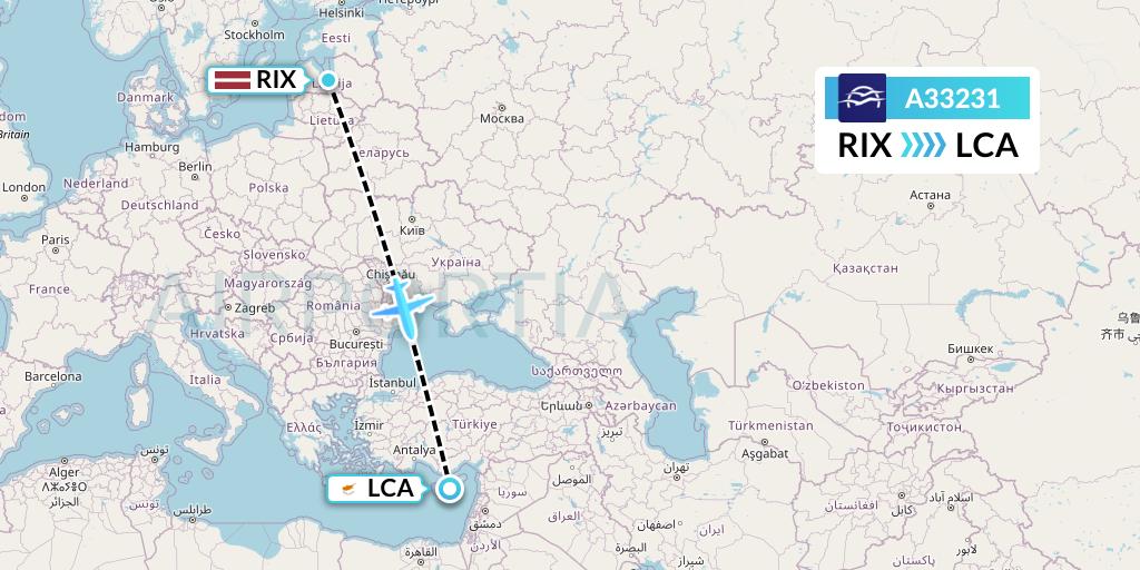 A33231 Aegean Airlines Flight Map: Riga to Larnaca