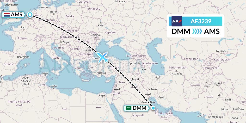 AF3239 Air France Flight Map: Dammam to Amsterdam