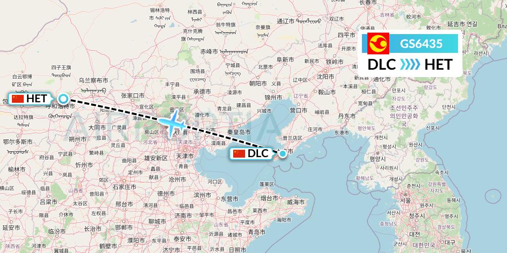 GS6435 Tianjin Airlines Flight Map: Dalian to Hohhot
