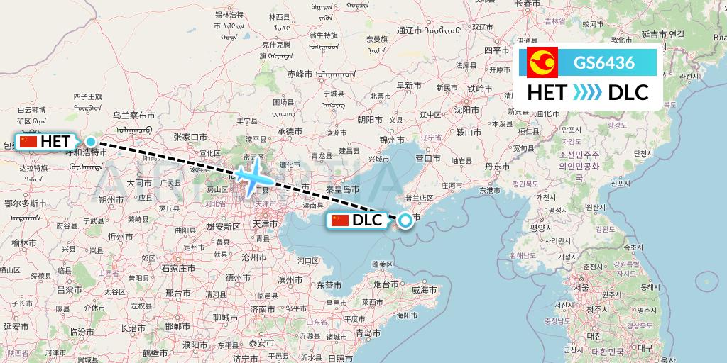 GS6436 Tianjin Airlines Flight Map: Hohhot to Dalian