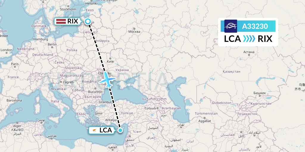 A33230 Aegean Airlines Flight Map: Larnaca to Riga