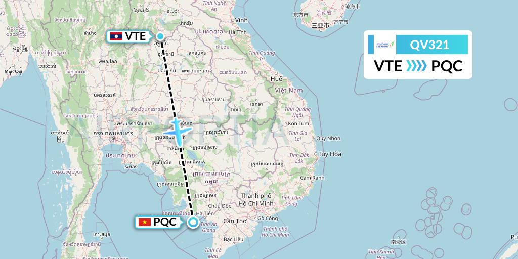 QV321 Lao Airlines Flight Map: Vientiane to Phu Quoc