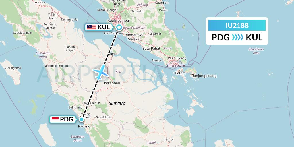 IU2188 Pt. Super Air Jet Flight Map: Padang to Kuala Lumpur