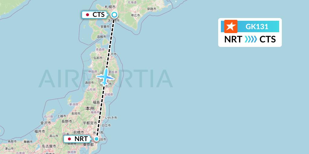 GK131 JetStar Japan Flight Map: Tokyo to Sapporo