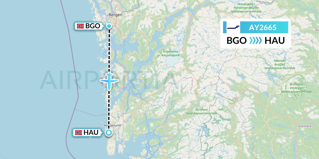 AY2665 Finnair Flight Map: Bergen to Haugesund