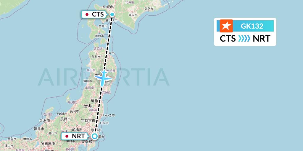 GK132 JetStar Japan Flight Map: Sapporo to Tokyo