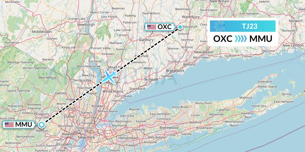 TJ23 Tradewind Aviation Flight Map: Oxford to Morristown