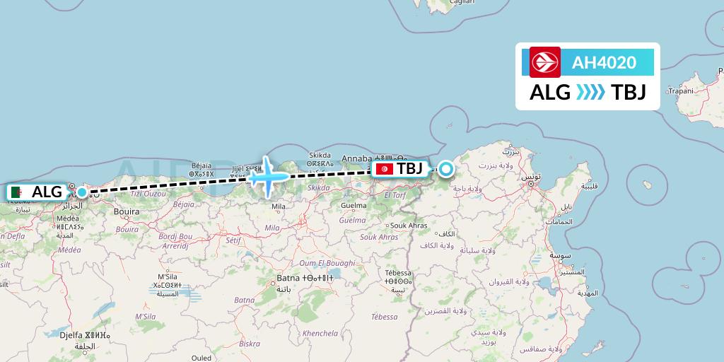 AH4020 Air Algerie Flight Map: Algiers to Tabarka