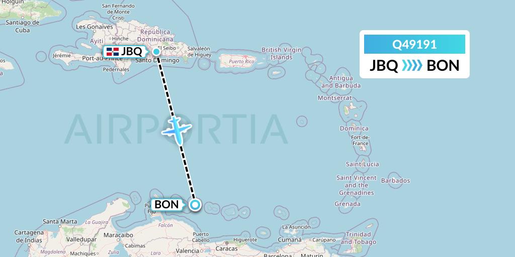 Q49191 Euroairlines Flight Map: Santo Domingo to Bonaire