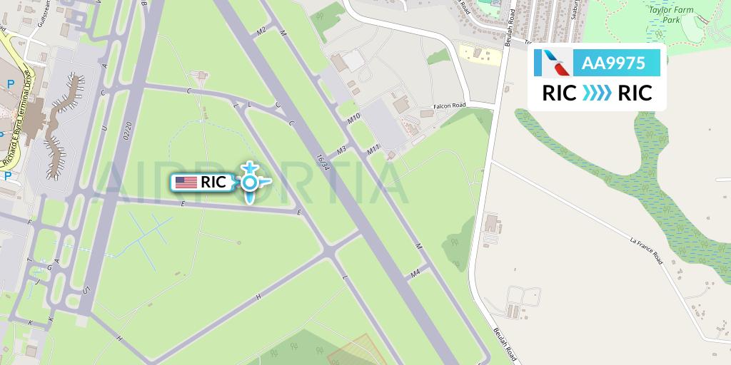 AA9975 American Airlines Flight Map: Richmond to Richmond