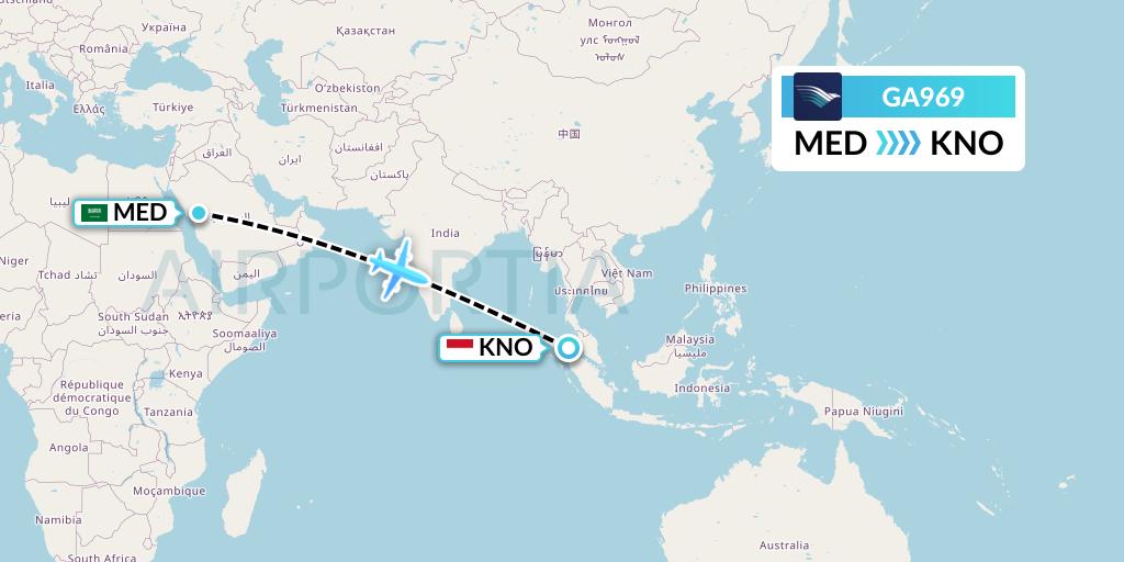 GA969 Garuda Indonesia Flight Map: Medina to Medan