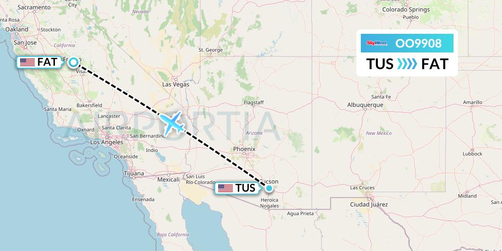 OO9908 SkyWest Airlines Flight Map: Tucson to Fresno