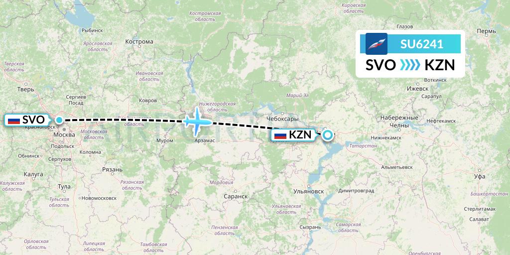 SU6241 Aeroflot Flight Map: Moscow to Kazan