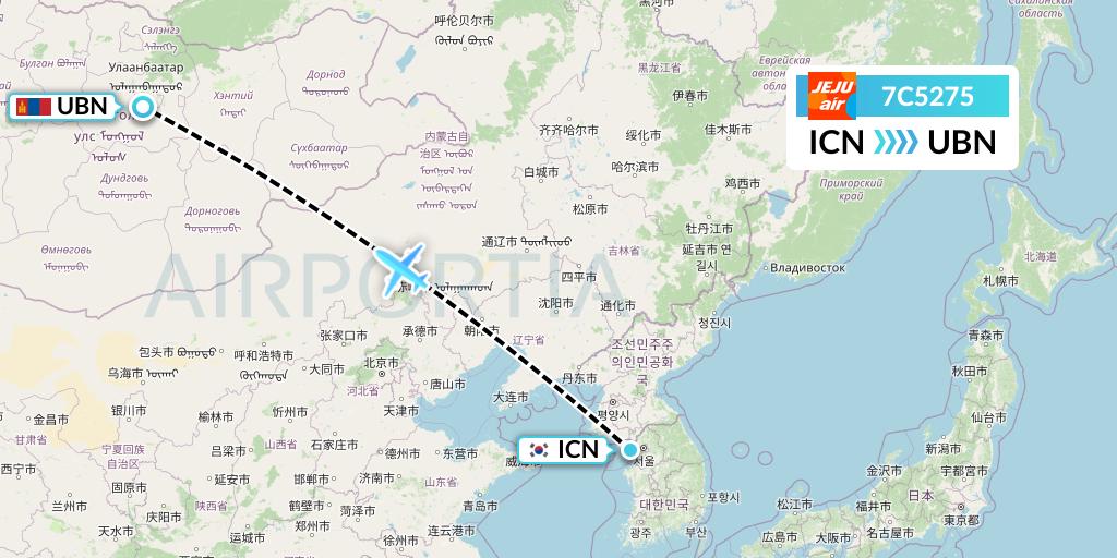 7C5275 Jeju Air Flight Map: Seoul to Ulan Bator