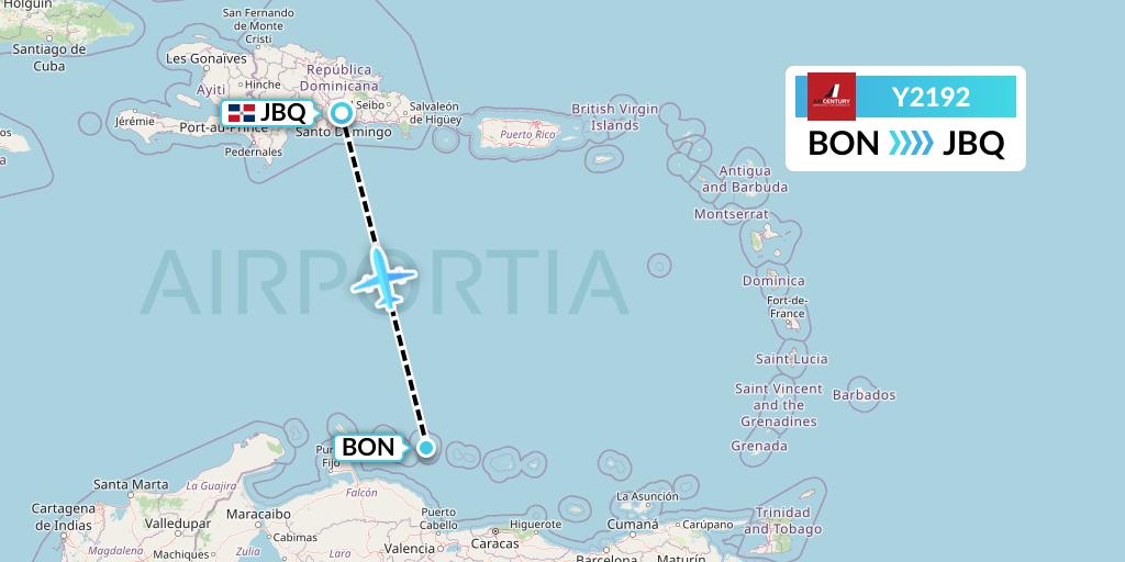 Y2192 Air Century Flight Map: Bonaire to Santo Domingo