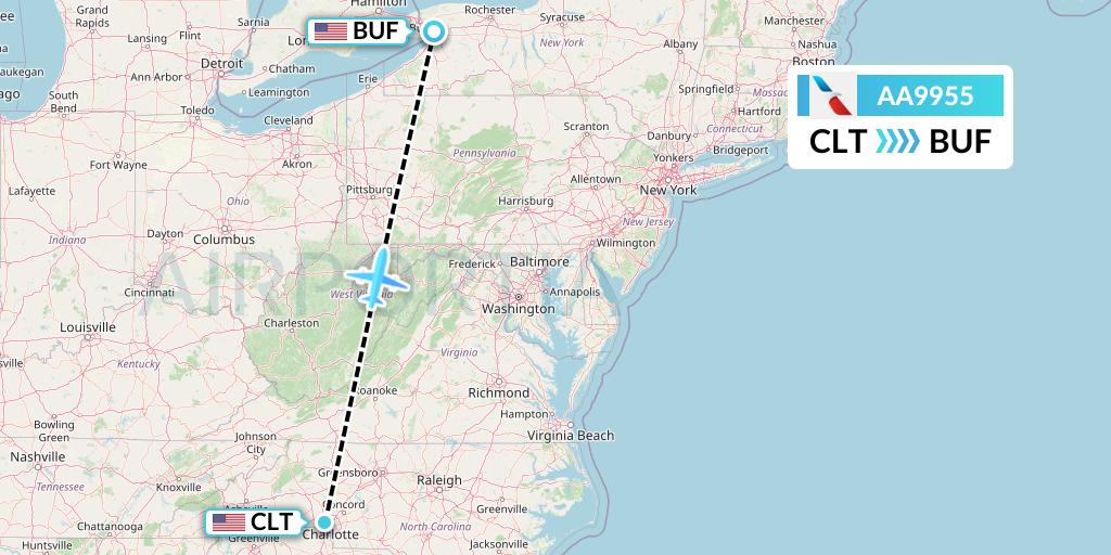 AA9955 American Airlines Flight Map: Charlotte to Buffalo