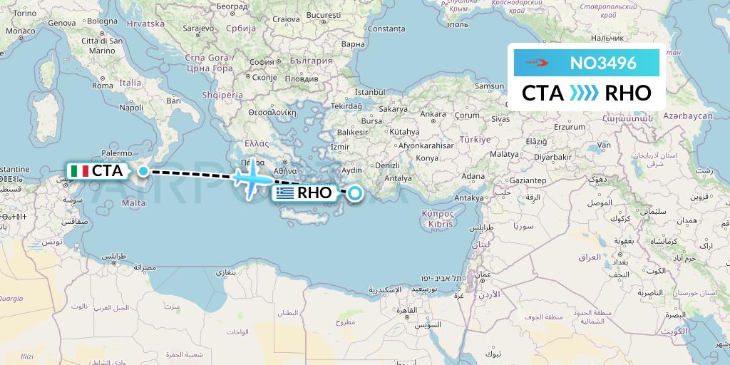 NO3496 Neos Flight Map: Catania to Rhodes