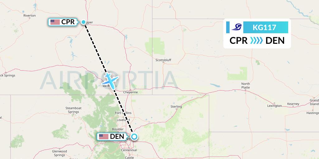 KG117 Key Lime Air Flight Map: Casper to Denver