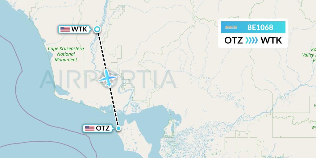 8E1068 Bering Air Flight Map: Kotzebue to Noatak