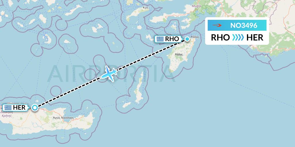 NO3496 Neos Flight Map: Rhodes to Heraklion