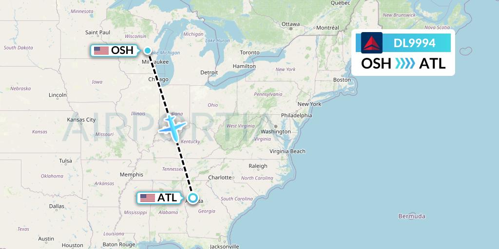 DL9994 Delta Air Lines Flight Map: Oshkosh to Atlanta