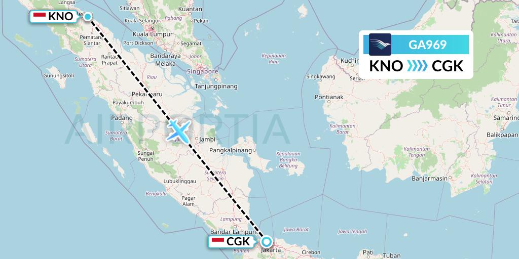 GA969 Garuda Indonesia Flight Map: Medan to Jakarta