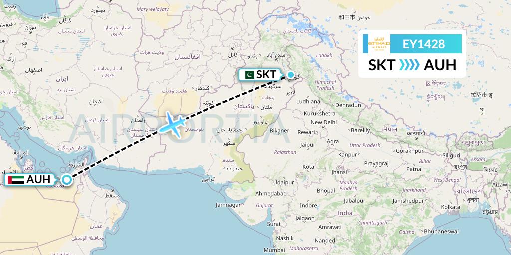 EY1428 Etihad Airways Flight Map: Sialkot to Abu Dhabi