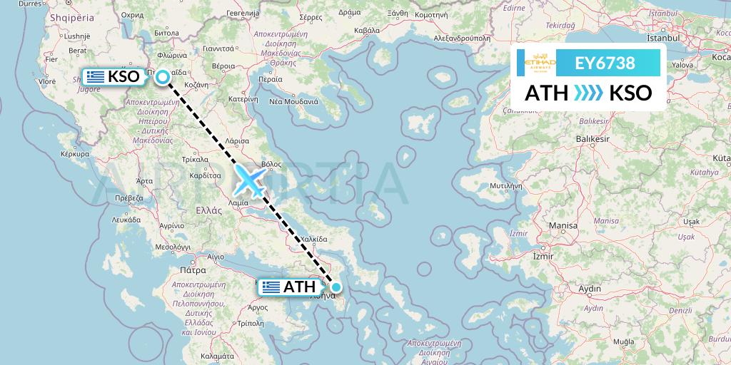 EY6738 Etihad Airways Flight Map: Athens to Kastoria
