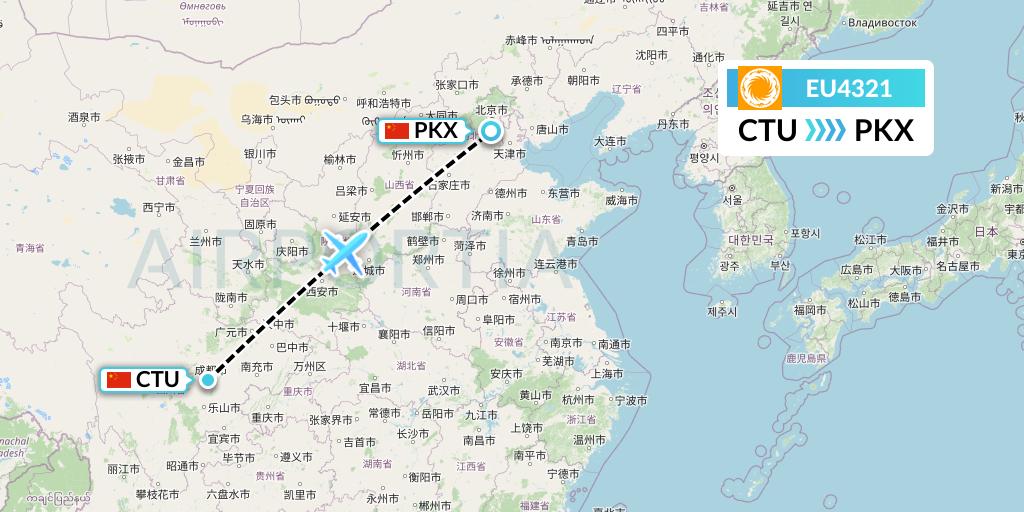 EU4321 Chengdu Airlines Flight Map: Chengdu to Beijing