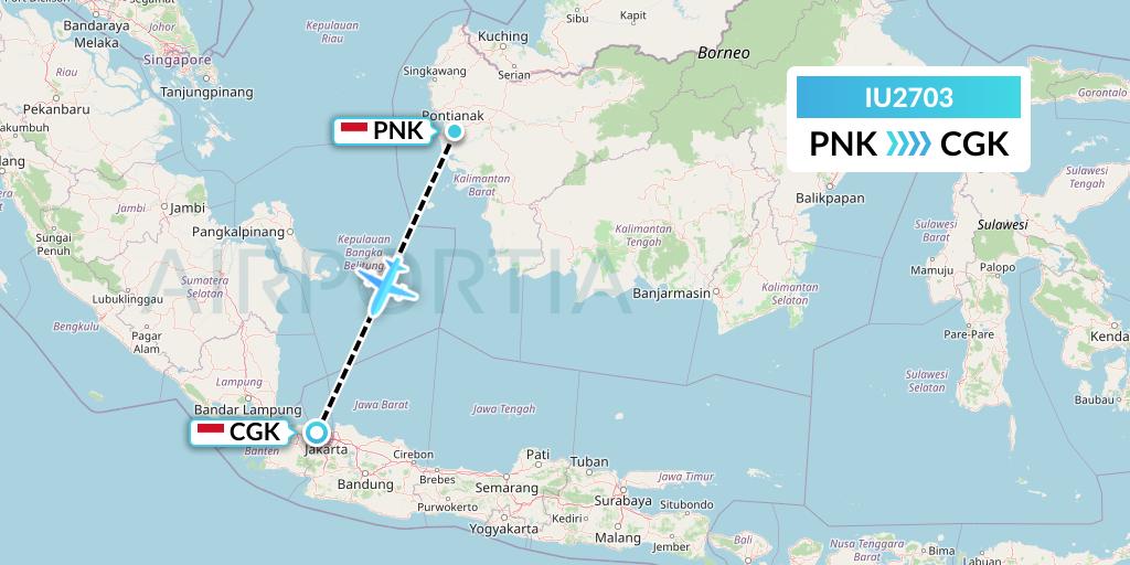 IU2703 Pt. Super Air Jet Flight Map: Pontianak to Jakarta