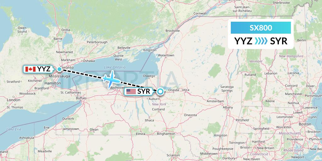 SX800 Flygta Airlines Flight Map: Toronto to Syracuse