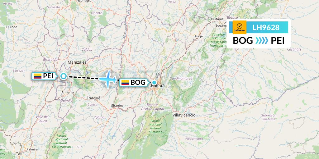 LH9628 Lufthansa Flight Map: Bogota to Pereira