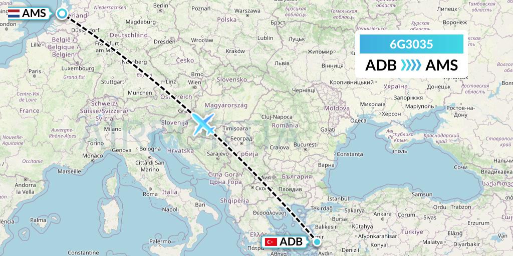6G3035 Go2Sky Flight Map: Izmir to Amsterdam