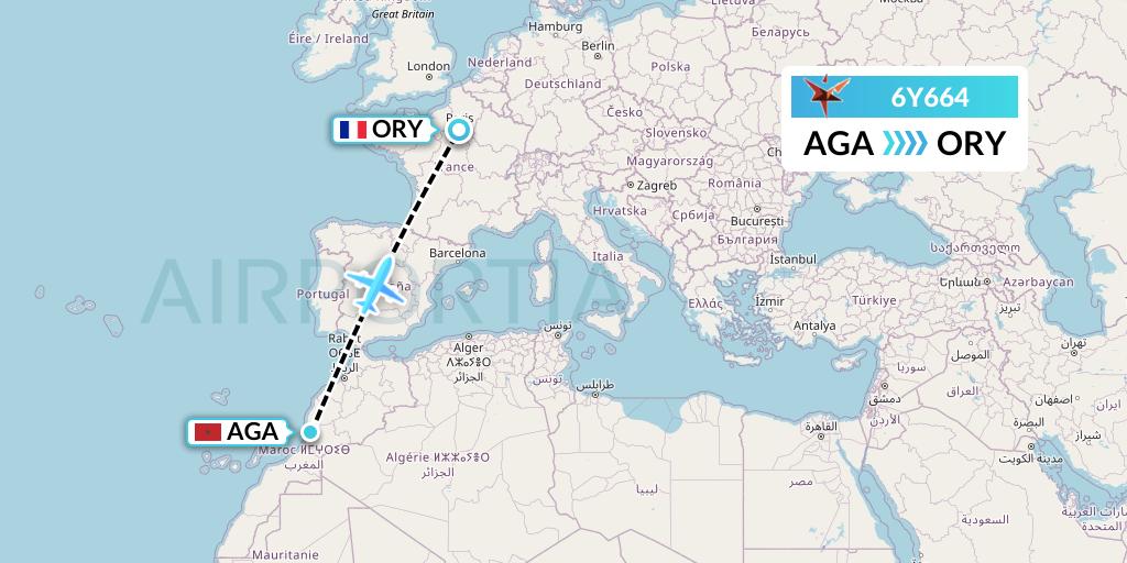 6Y664 SmartLynx Flight Map: Agadir to Paris
