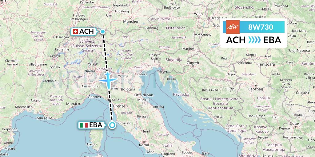 8W730 Fly AllWays Flight Map: St. Gallen to Elba