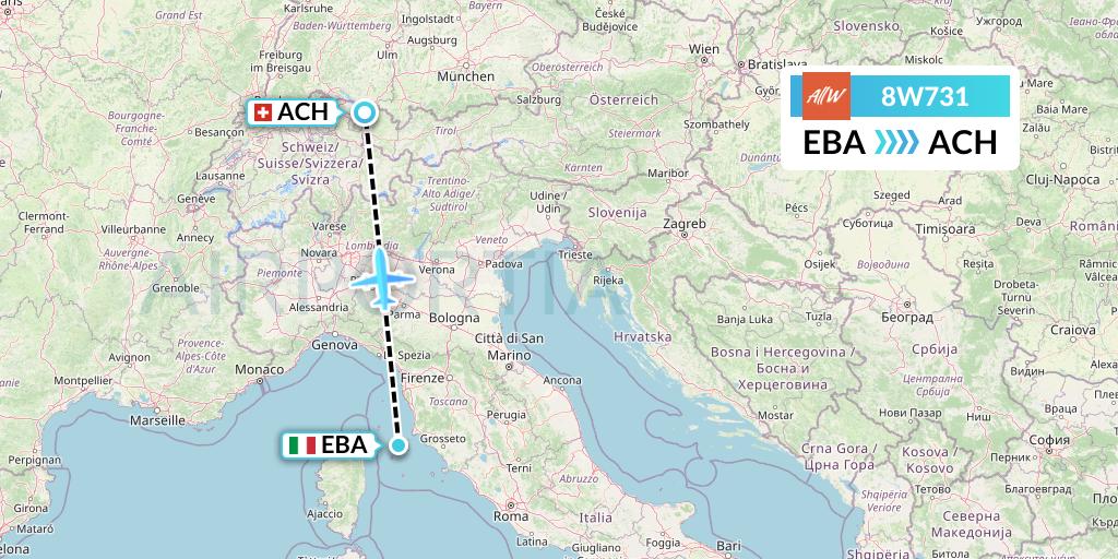 8W731 Fly AllWays Flight Map: Elba to St. Gallen