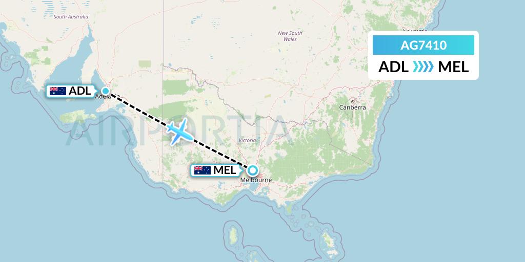 AG7410 Aruba Airlines Flight Map: Adelaide to Melbourne
