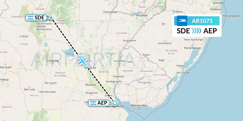 AR1071 Aerolineas Argentinas Flight Map: Santiago del Estero to Buenos Aires