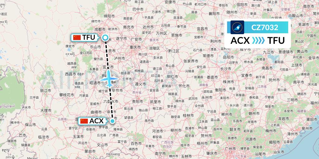 CZ7032 China Southern Airlines Flight Map: Xingyi to Chengdu