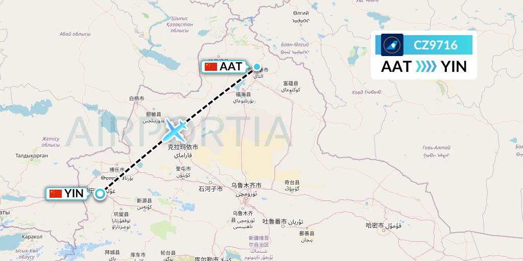 CZ9716 China Southern Airlines Flight Map: Altay to Yining
