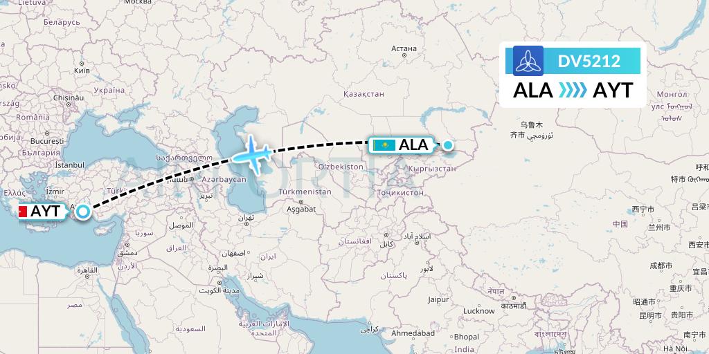 DV5212 SCAT Flight Map: Almaty to Antalya