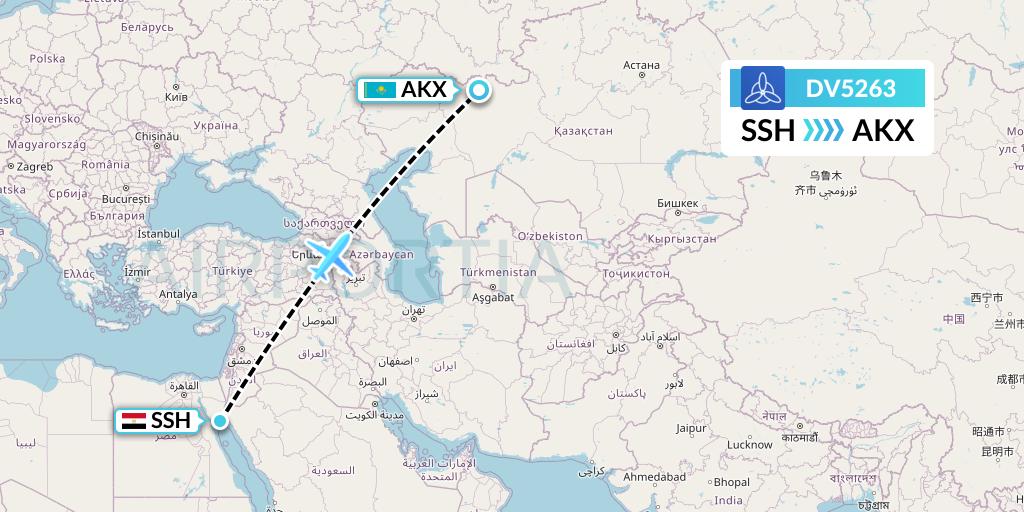 DV5263 SCAT Flight Map: Sharm el-Sheikh to Aktobe