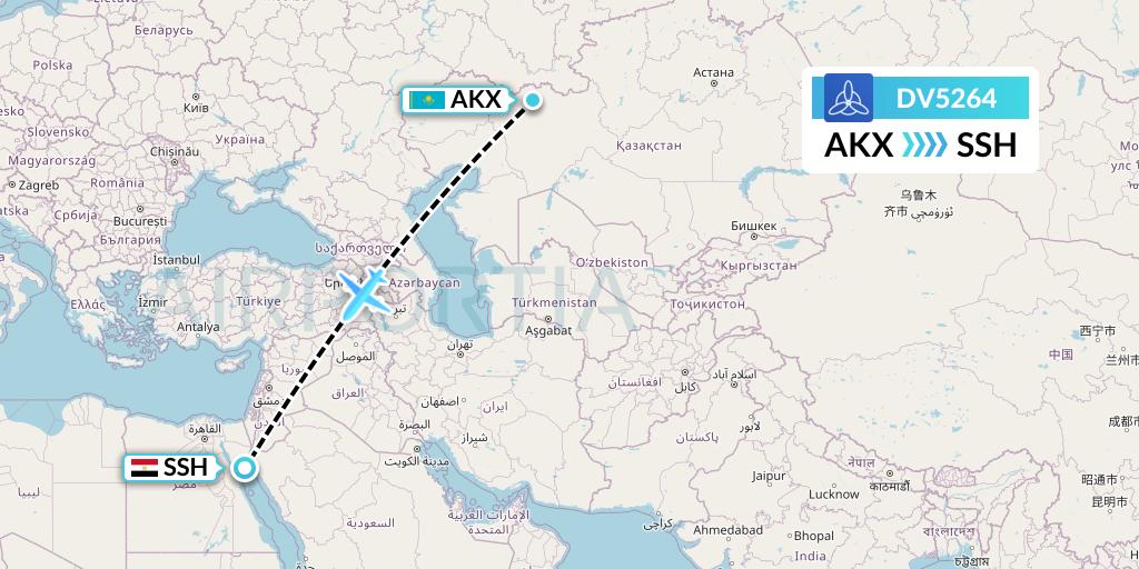 DV5264 SCAT Flight Map: Aktobe to Sharm el-Sheikh